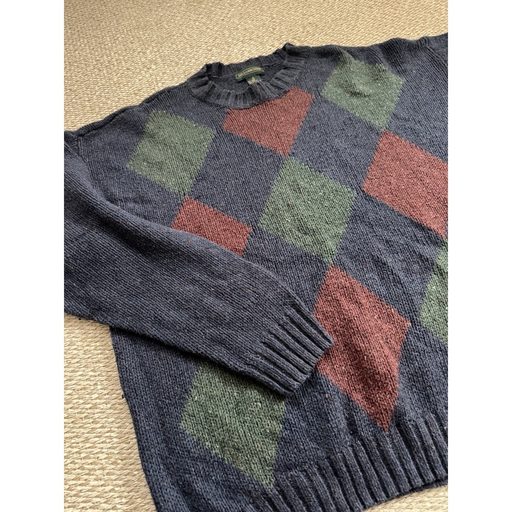 Men's Oversized Wool Blend Argyle Sweater Navy Chucky Fisherman‎ Nautical M/l